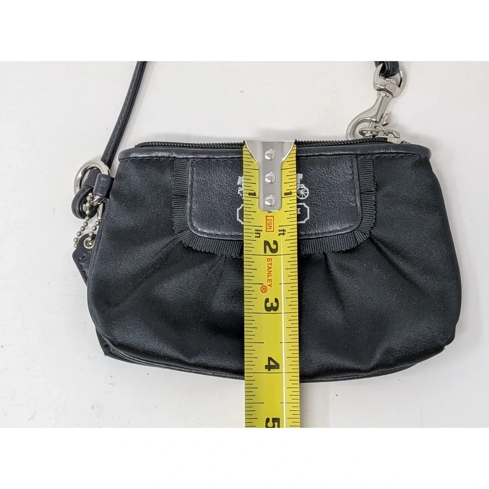 Coach Amanda Satin Wristlet Clutch Purse Wallet Small Black Silver